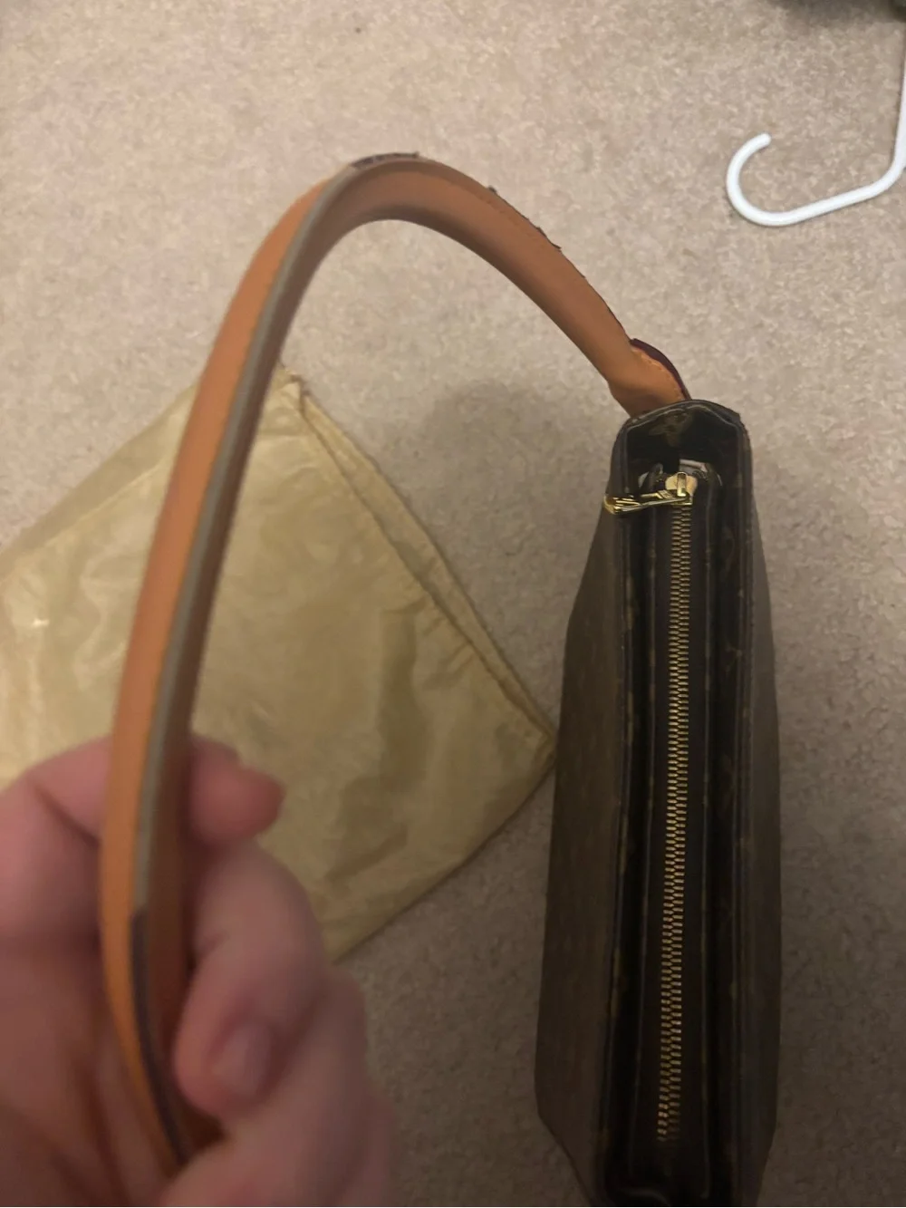 Louis Vuitton Monogram Canvas Shoulder Bag with loop Vachetta Handle